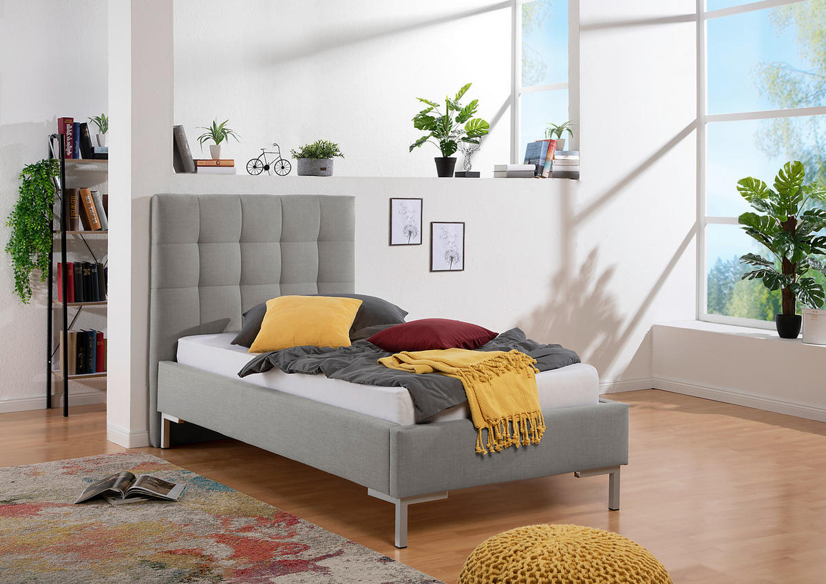 POLSTERBETT  in Grau,  - Silberfarben/Grau, MODERN, Textil/Metall (113/117/210cm) - Livetastic