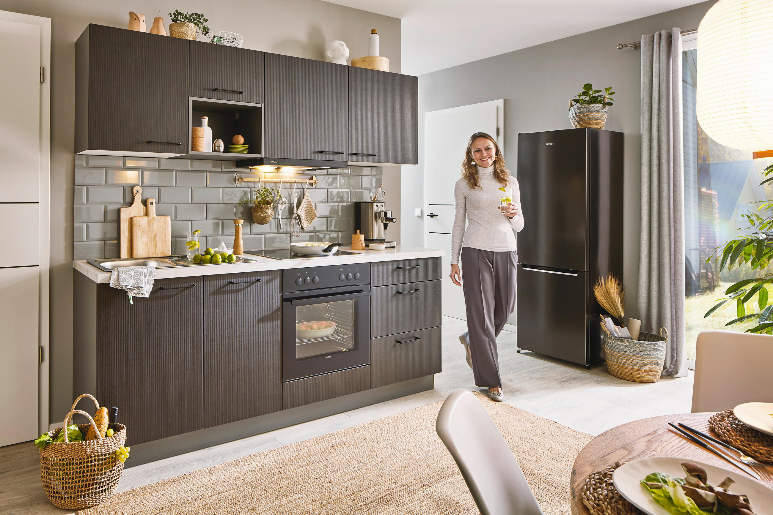 EINBAUKÜCHE   - Dunkelbraun, MODERN, Holzwerkstoff - Welnova