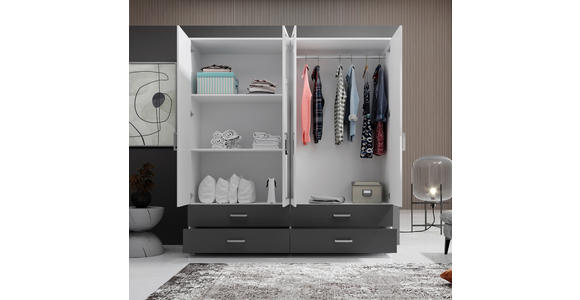 KLEIDERSCHRANK in Graphitfarben, Weiß - Alufarben/Graphitfarben, KONVENTIONELL, Glas/Holzwerkstoff (180/190/51cm) - Carryhome