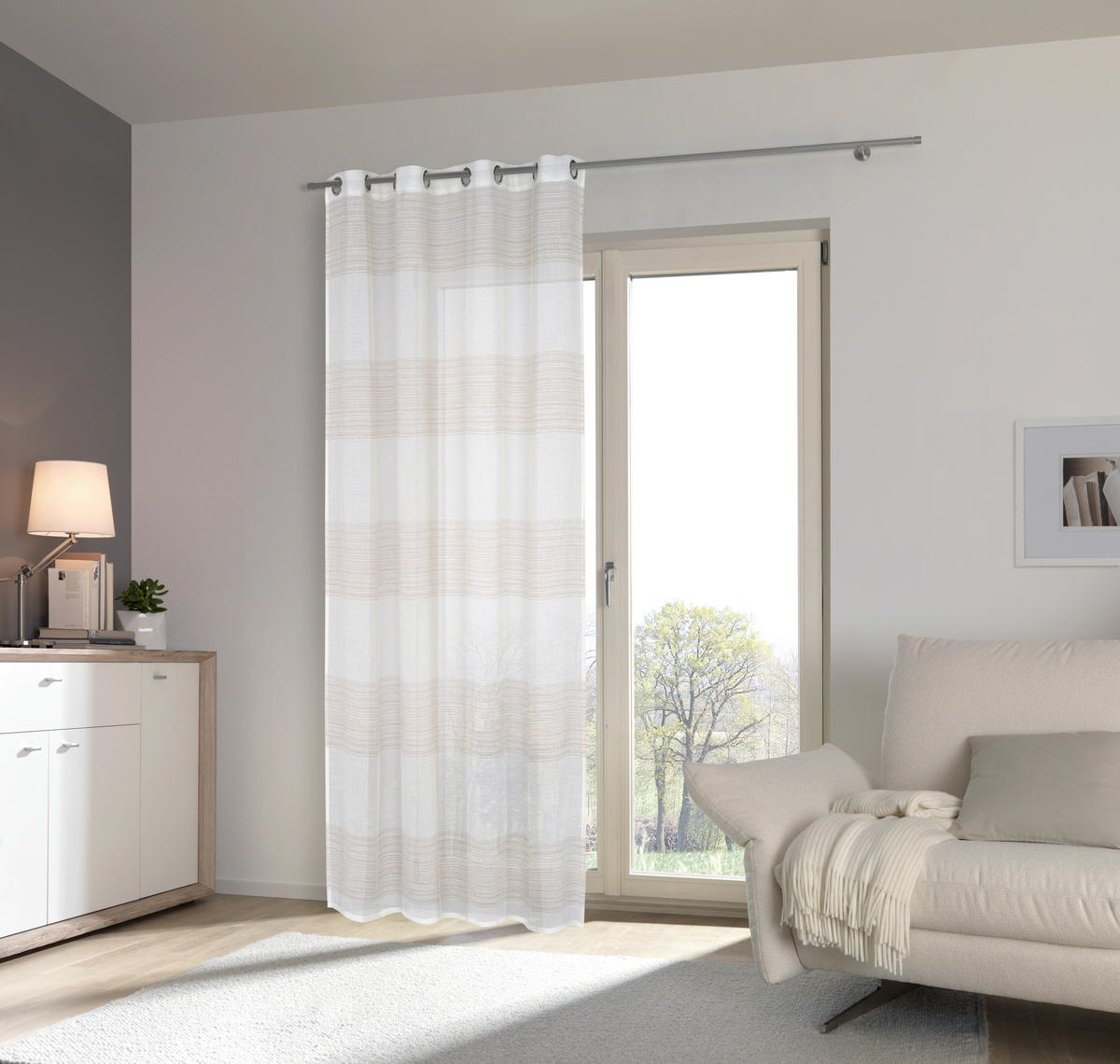 ÖSENSCHAL ARCADIA halbtransparent 140/245 cm   - Beige, KONVENTIONELL, Textil (140/245cm) - Esposa