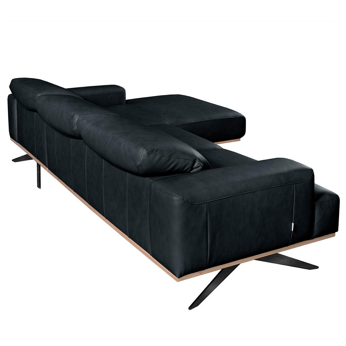 ECKSOFA  in Echtleder Blau  295/187 cm  - Blau/Schwarz, Design, Leder/Metall (295/187cm) - Livetastic