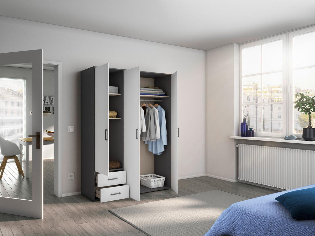 DREHTÜRENSCHRANK 140/194/53 cm 3-türig Grau, Weiß  - Weiß/Grau, MODERN, Holzwerkstoff/Kunststoff (140/194/53cm) - Rauch Möbel