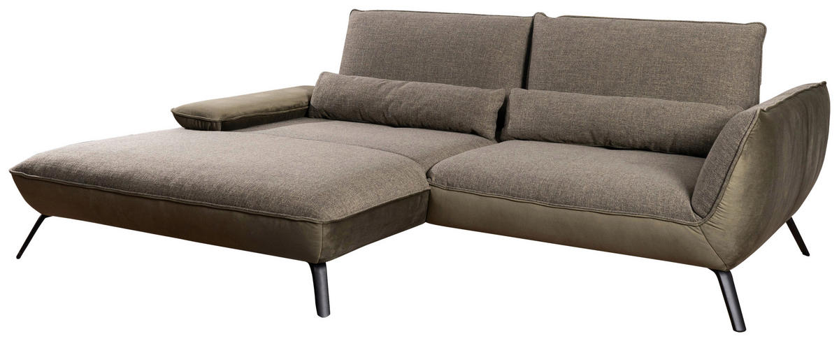 ECKSOFA in Flachgewebe Olivgrün  - Schwarz/Olivgrün, Design, Textil/Metall (191/273cm) - Moderano