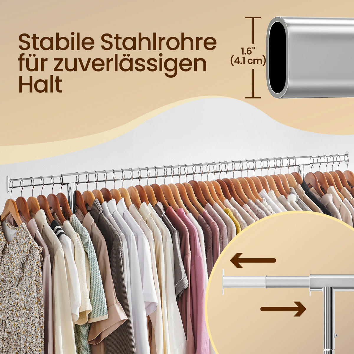 POJAZDNÝ STOJAN NA ODEVY - strieborná, Basics, kov/plast (150/163/45cm)