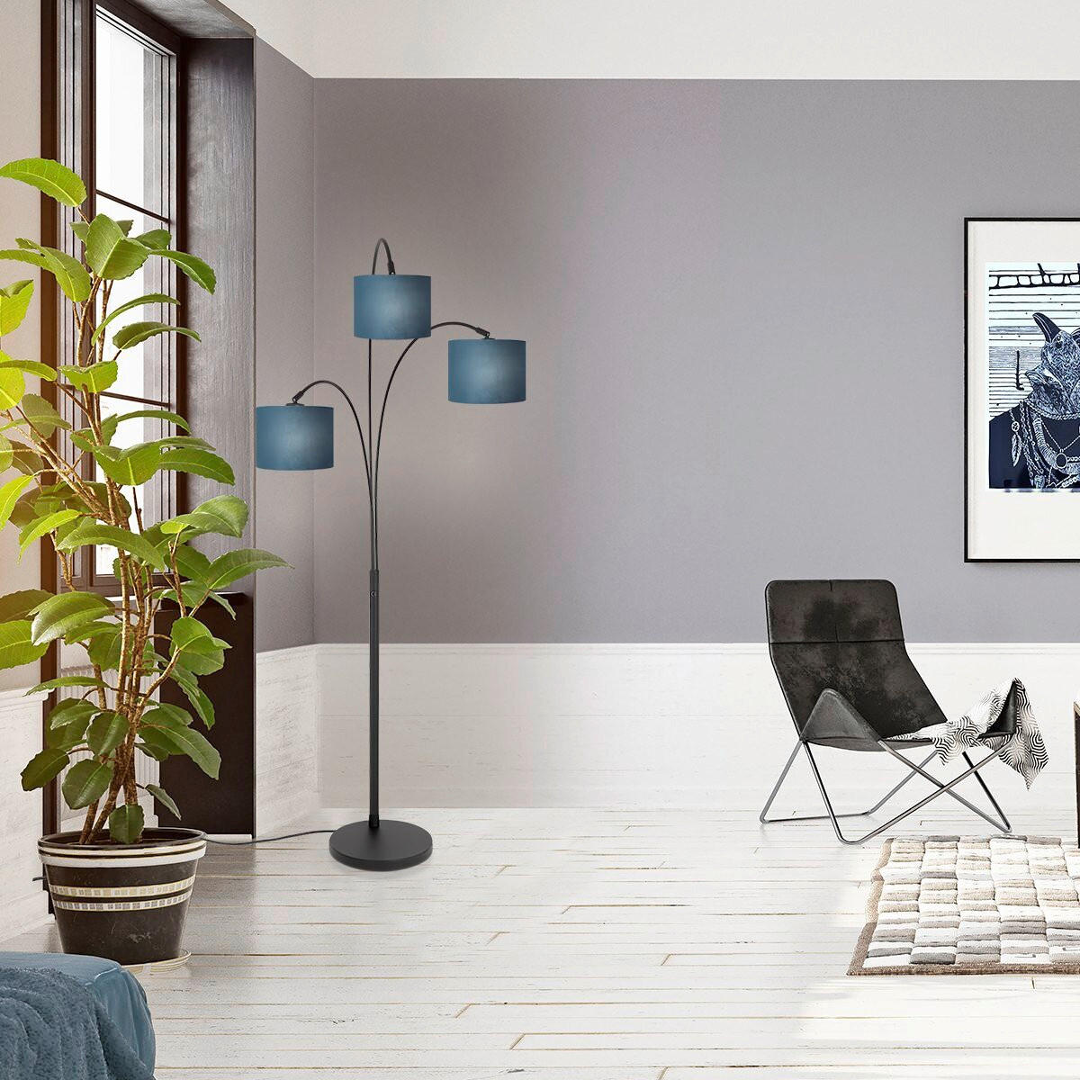 STEHLEUCHTE SPARKLED LIGHT 30/180/75 cm  - Blau/Schwarz, Trend, Leder/Metall (30/180/75cm)