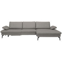 ECKSOFA in Echtleder Hellgrau  325/157 cm  - Hellgrau/Schwarz, Design, Leder/Metall (325/157cm) - Dieter Knoll