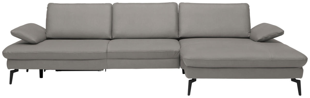 ECKSOFA in Echtleder Hellgrau  325/157 cm  - Hellgrau/Schwarz, Design, Leder/Metall (325/157cm) - Dieter Knoll