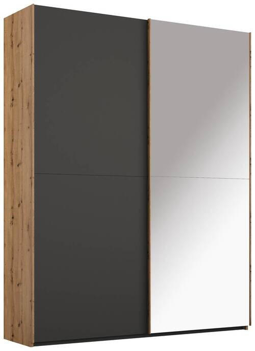 SCHWEBETÜRENSCHRANK 2-türig Graphitfarben, Eichefarben - Eichefarben/Graphitfarben, Trend, Glas/Holzwerkstoff (151/223/68cm) - Stylife