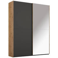 SCHWEBETÜRENSCHRANK 2-türig Graphitfarben, Eichefarben  - Eichefarben/Graphitfarben, Trend, Glas/Holzwerkstoff (151/223/68cm) - Stylife