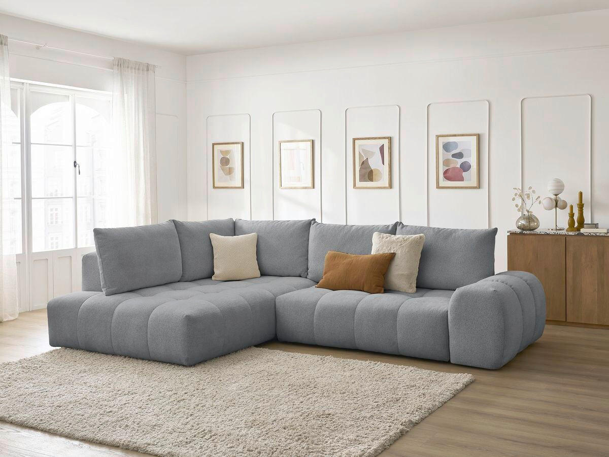 ECKSCHLAFSOFA EVEREST  mit Rücken echt, Armteil links, Armteil rechts Flachgewebe Dunkelgrau  - Dunkelgrau/Schwarz, MODERN, Kunststoff/Textil (320/212cm)