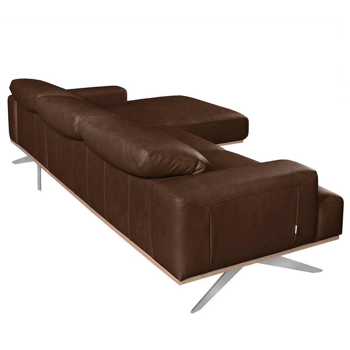 ECKSOFA Echtleder Dunkelbraun  - Chromfarben/Dunkelbraun, Design, Leder/Metall (295/187cm) - Livetastic