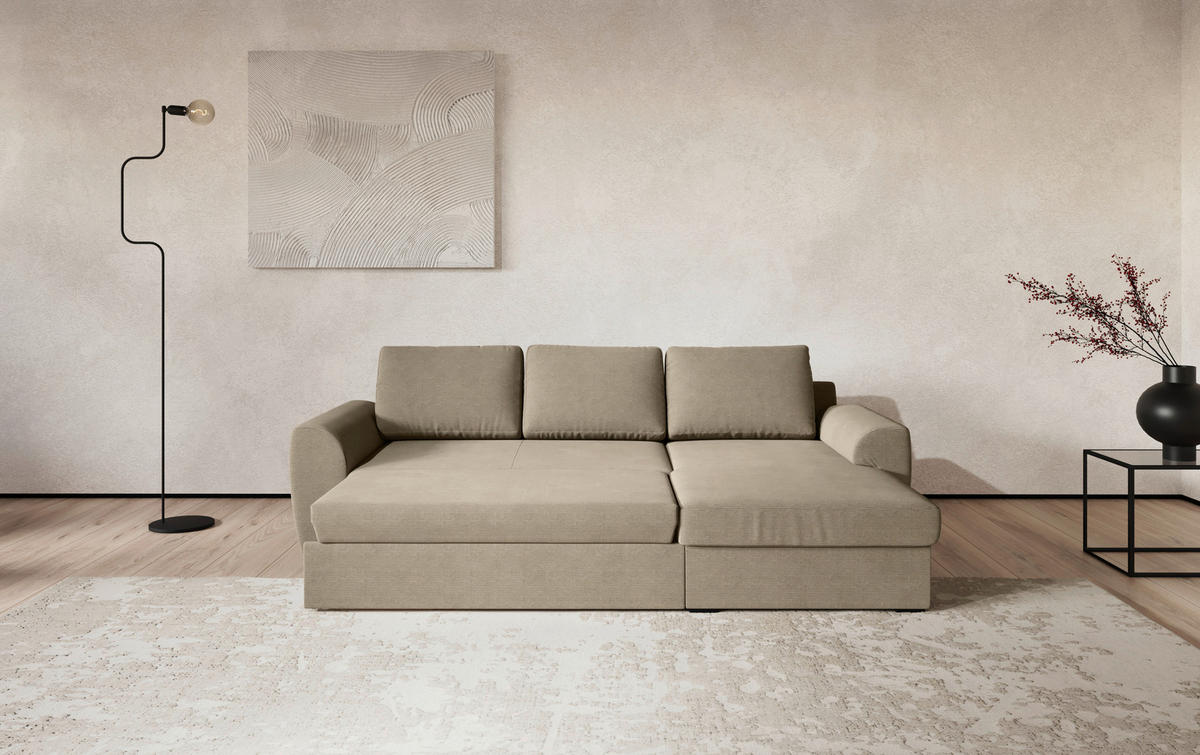 KUTNA GARNITURA tekstil  smeđa   - smeđa/crna, Trend, tekstil/plastika (253/154cm) - MID.YOU