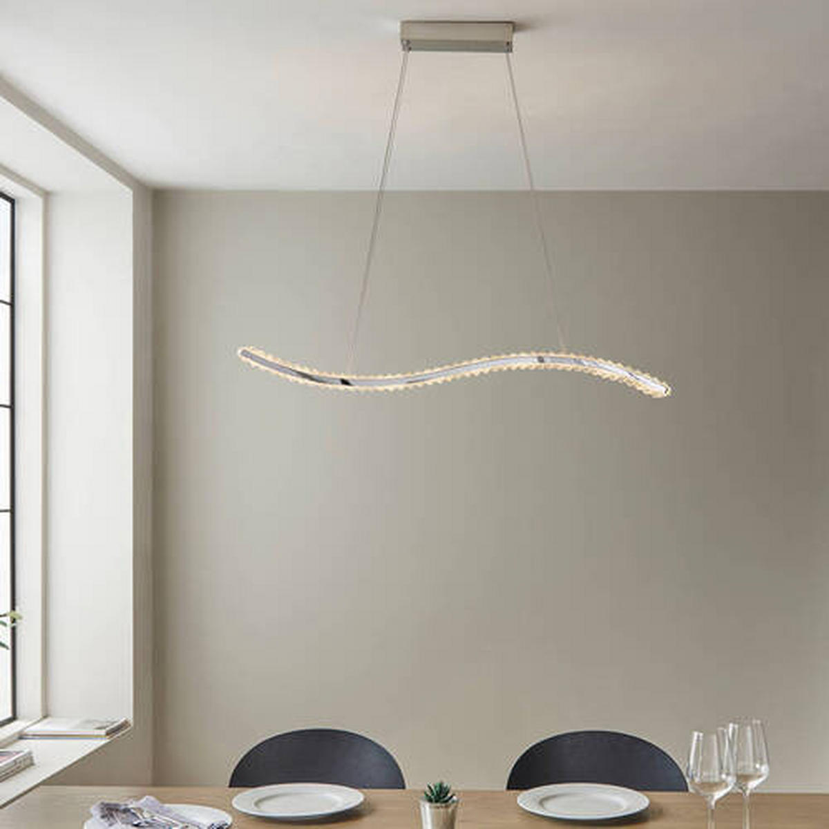 KRISTALL-HÄNGELEUCHTE 96/7,5/160 cm   - Klar/Nickelfarben, Design, Glas (96/7,5/160cm) - ENDON