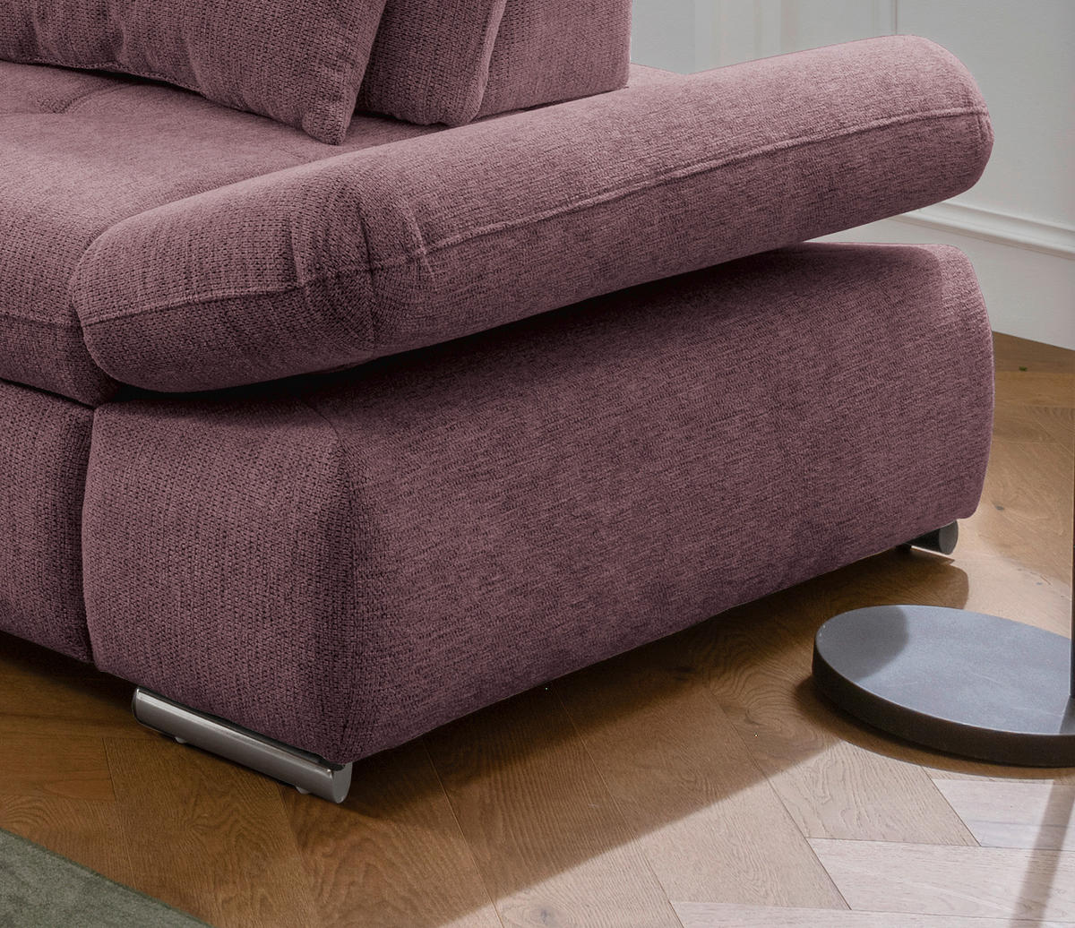 ECKSOFA in Chenille Brombeere  254/280 cm  - Chromfarben/Brombeere, Design, Textil/Metall (254/280cm) - Livetastic