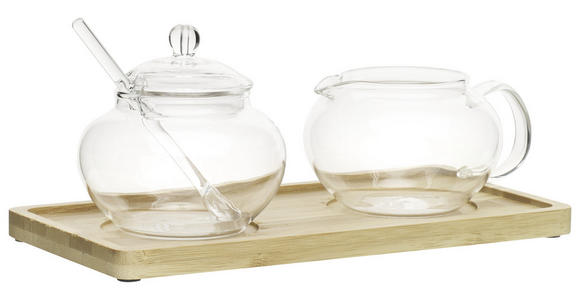 MILCH- UND ZUCKER-SET Holz, Glas - Klar/Braun, Basics, Glas/Holz (22/11/13cm) - Novel