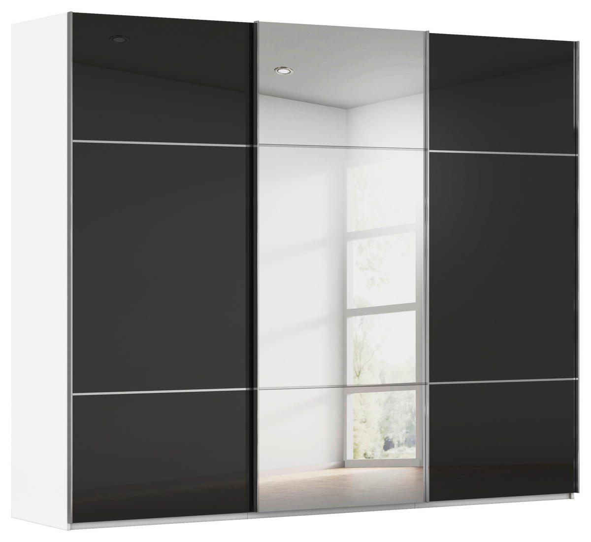 SCHWEBETÜRENSCHRANK 301/223/68 cm 3-türig Schwarz, Weiß  - Chromfarben/Schwarz, KONVENTIONELL, Glas/Holzwerkstoff (301/223/68cm) - Novel