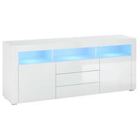 ŠIROKA KOMODA, bela, bela, visoki sijaj  - srebrne barve/bela, Design, umetna masa/leseni material (180/74/44cm) - Xora