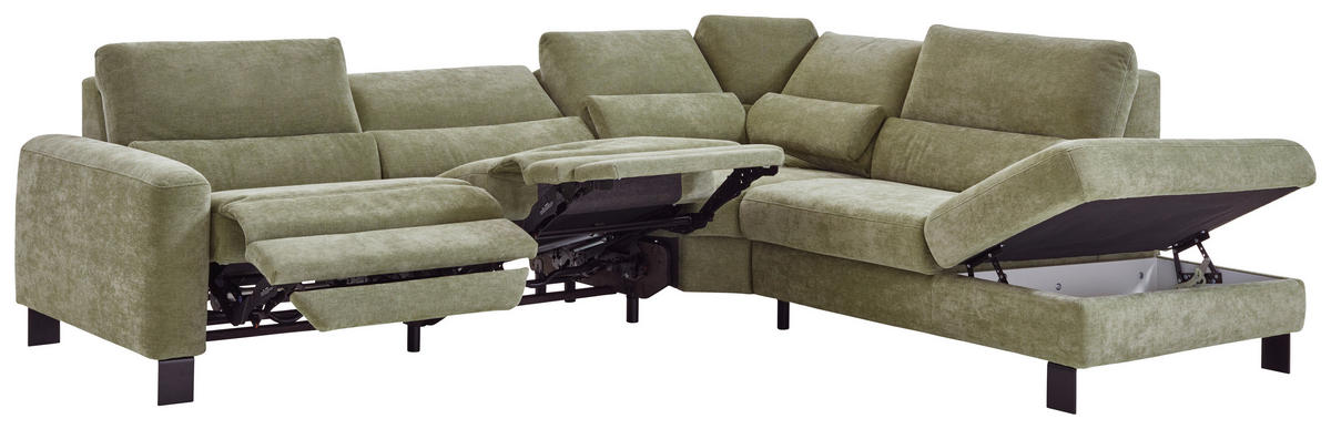 ECKSOFA Olivgrün Chenille  - Schwarz/Olivgrün, Design, Textil/Metall (285/248cm) - Beldomo Comfort