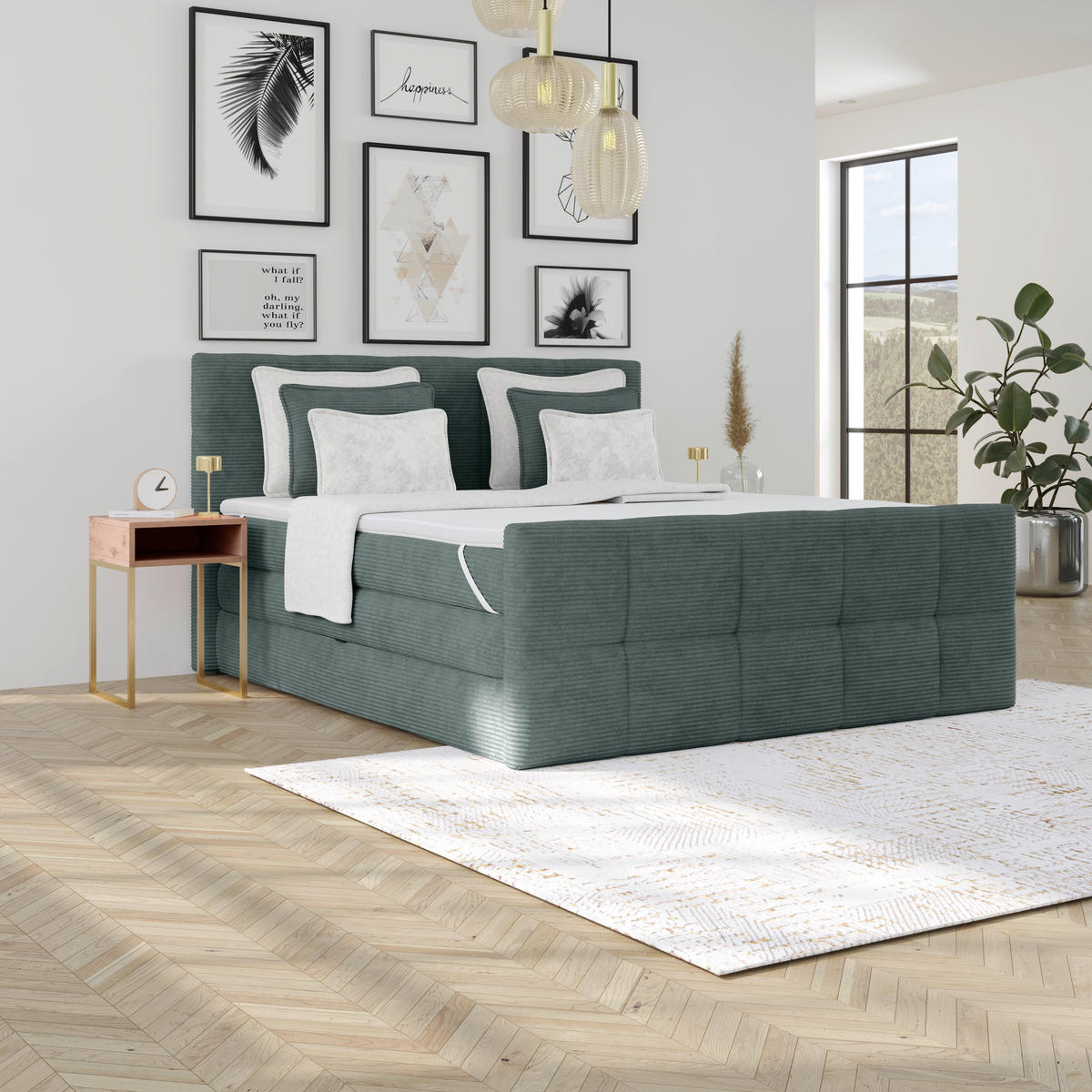 BOXSPRINGBETT 160/200 cm,  in Blaugrau, gepolstertes Kopfteil, Bettkasten, Topper, Matratzen, H3 + H3 = fest  - Silberfarben/Blaugrau, KONVENTIONELL, Holz/Holzwerkstoff (160/200cm)