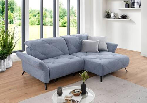 ECKSOFA in Webstoff Blau  - Blau/Schwarz, Design, Textil/Metall (244/173cm) - Moderano