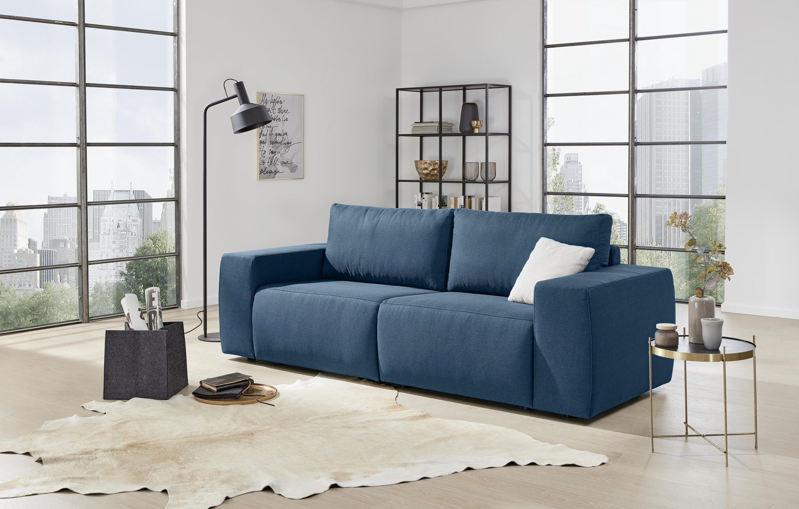 2-SITZER-SOFA Webstoff Dunkelblau  - Schwarz/Dunkelblau, Design, Kunststoff/Textil (242/87/89cm) - LOOKS by W.Joop