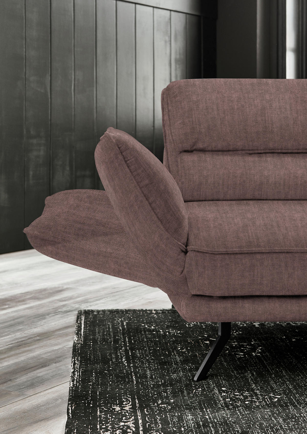 ECKSOFA in Velours Braun  - Schwarz/Braun, Design, Textil/Metall (283/153cm) - Valdera