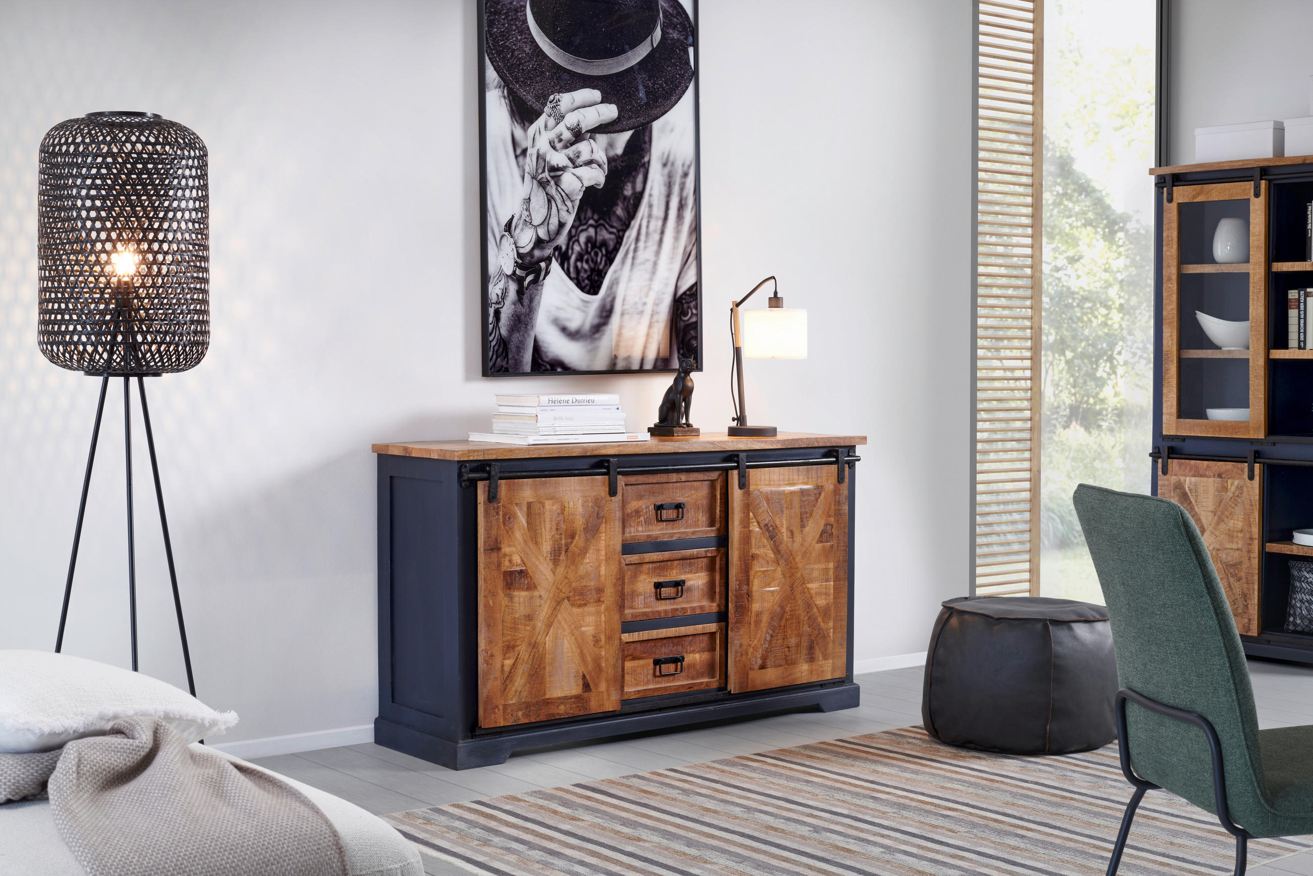 SIDEBOARD 150/85/45 cm  in Grau, Naturfarben, Schwarz  - Schwarz/Naturfarben, LIFESTYLE, Holz/Holzwerkstoff (150/85/45cm) - MID.YOU