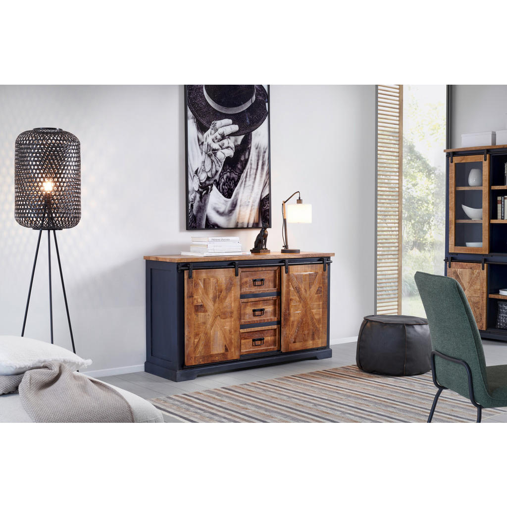 Thumbnail - Mid.you Sideboard, Schwarz, Natur, Grau, Metall, Mangoholz,Mangoholz,Mangoholz,Mangoholz, massiv, Sperrholz,massiv, Sper...
