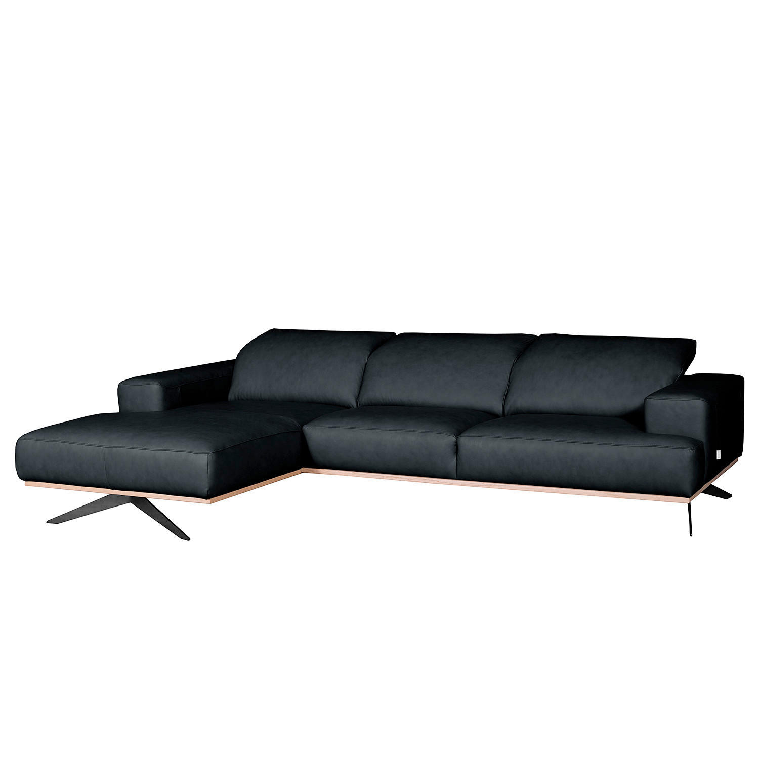 ECKSOFA  in Echtleder Blau  187/295 cm  - Blau/Schwarz, Design, Leder/Metall (187/295cm) - Livetastic