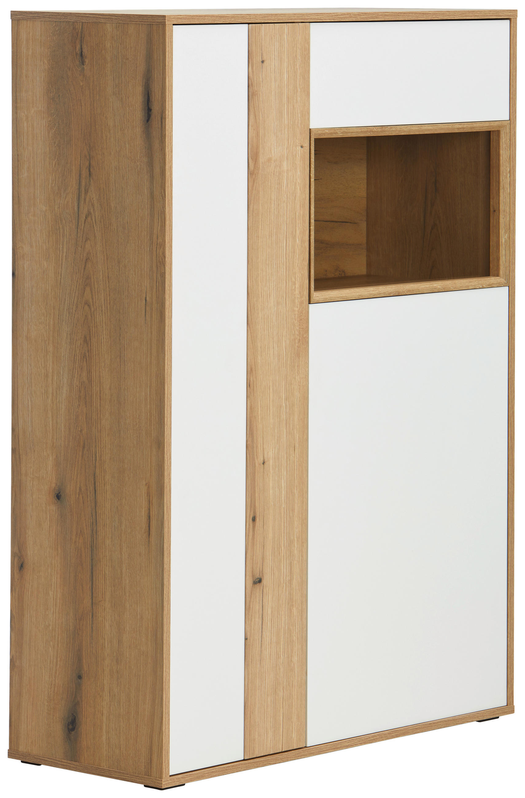 VITRINE in Weiß, Eichefarben  - Eichefarben/Schwarz, Design, Glas/Holzwerkstoff (95/137/40cm) - Ti'me