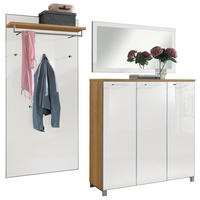 GARDEROBE 3-teilig  in 215/195/37 cm  - Eichefarben/Weiß, Design, Glas/Holz (215/195/37cm)