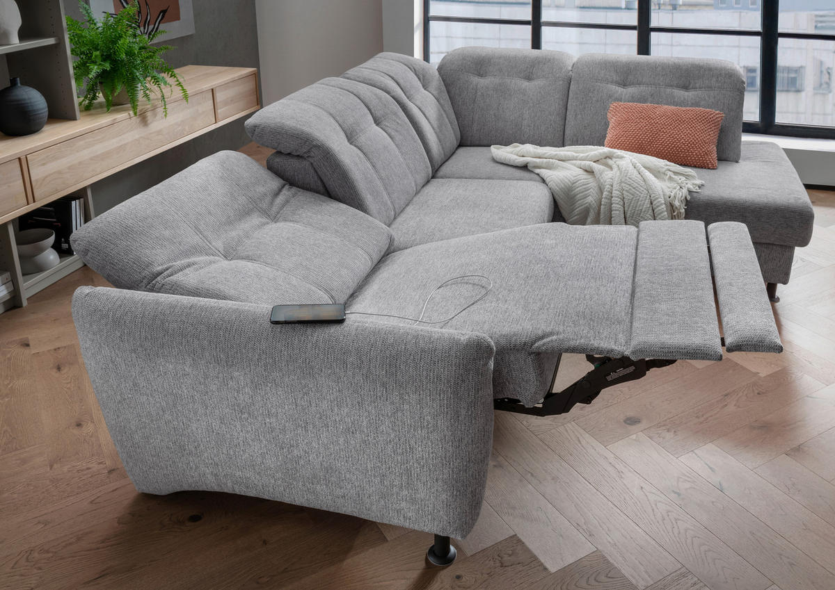 ECKSOFA in Chenille Silberfarben  - Silberfarben/Schwarz, Modern, Textil/Metall (270/198cm) - Livetastic