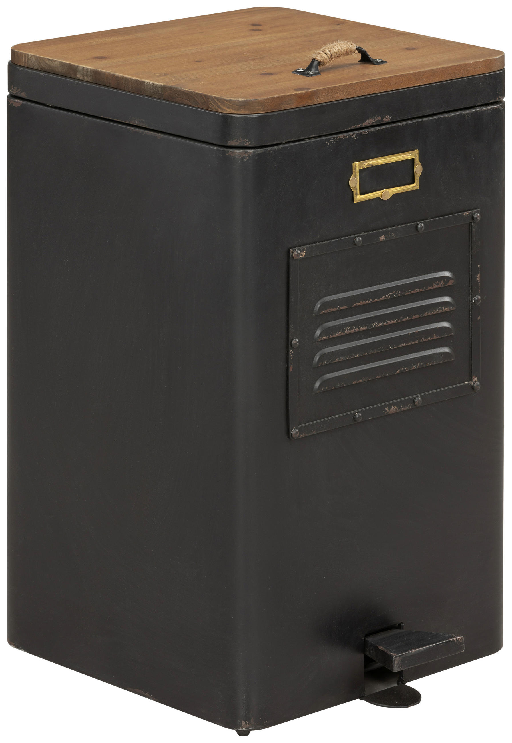 ABFALLEIMER 51.2 L  - Schwarz/Naturfarben, KONVENTIONELL, Holz/Metall (35/63/45.5cm) - Livetastic