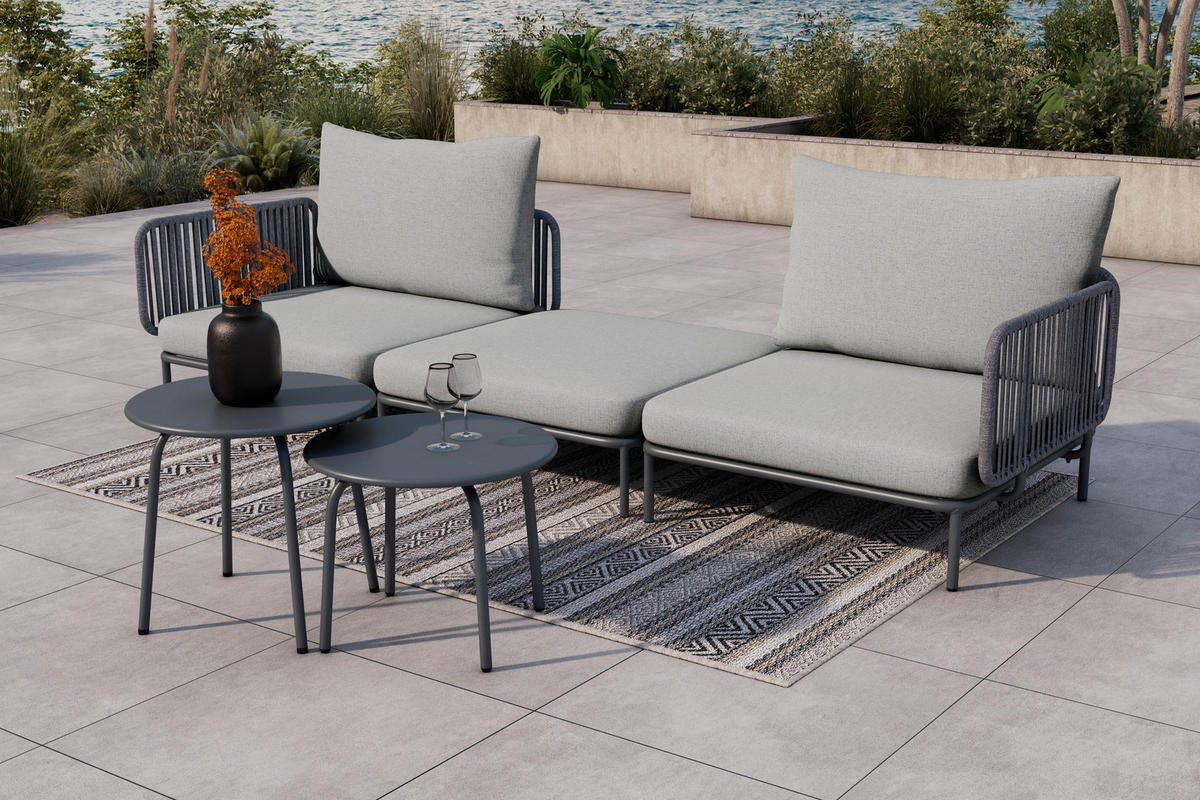 LOUNGEGARNITUR 173,5/186 cm Stahl  - Anthrazit/Grau, Basics, Textil/Metall (173,5/186cm) - Ambia Garden