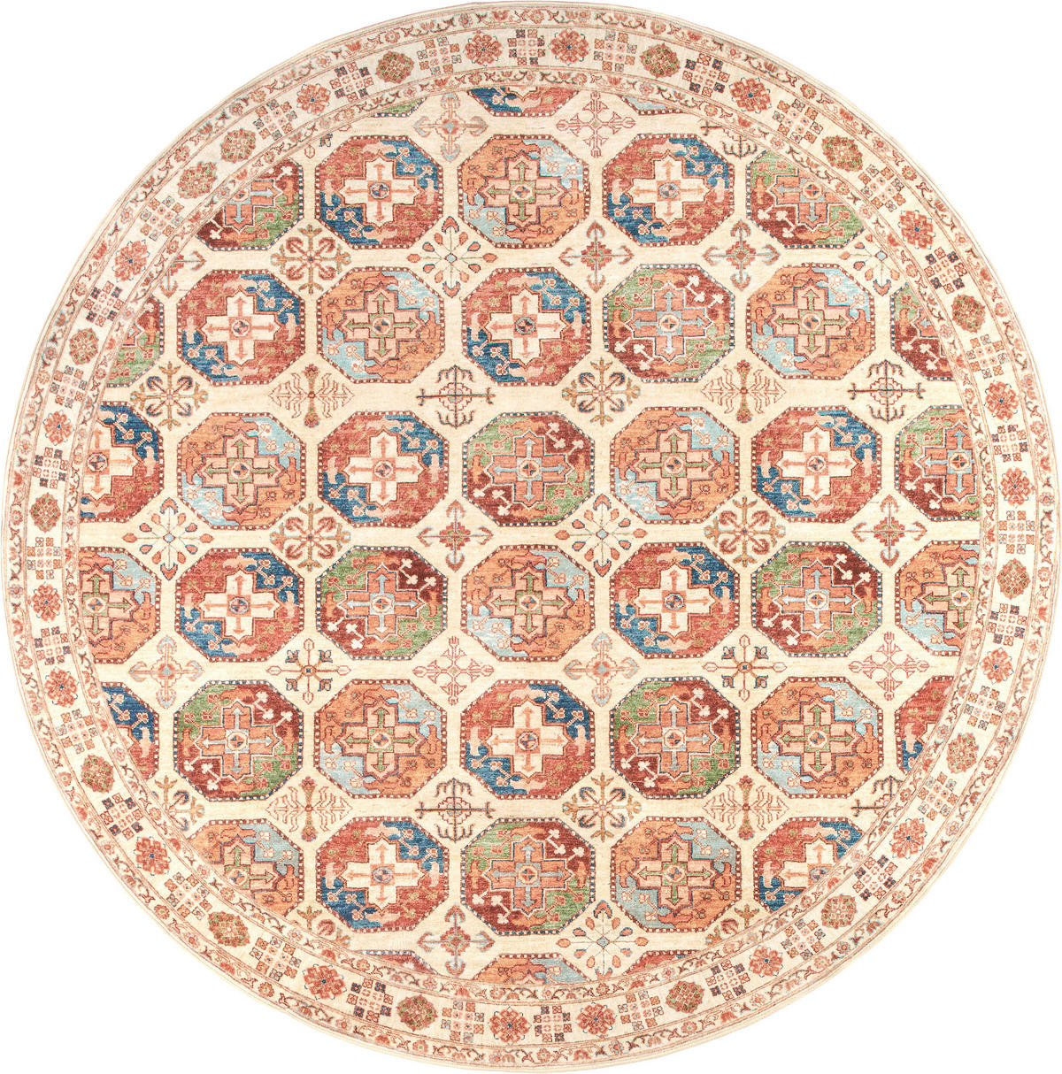 VINTAGE-TEPPICH 200 cm Living Bathian Creme, Terracotta, Graublau rund  - Graublau/Terracotta, LIFESTYLE, Kunststoff/Textil (200cm) - Lindorug