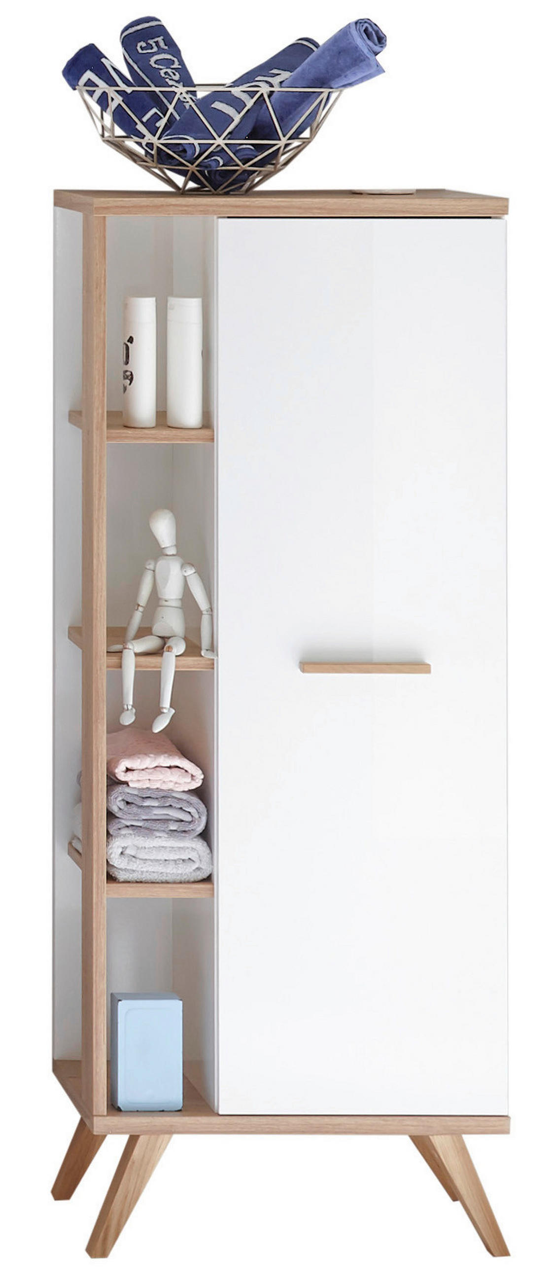 MIDISCHRANK 50,5/128/33 cm  - Eichefarben/Weiß, Design, Glas/Holzwerkstoff (50,5/128/33cm) - Xora