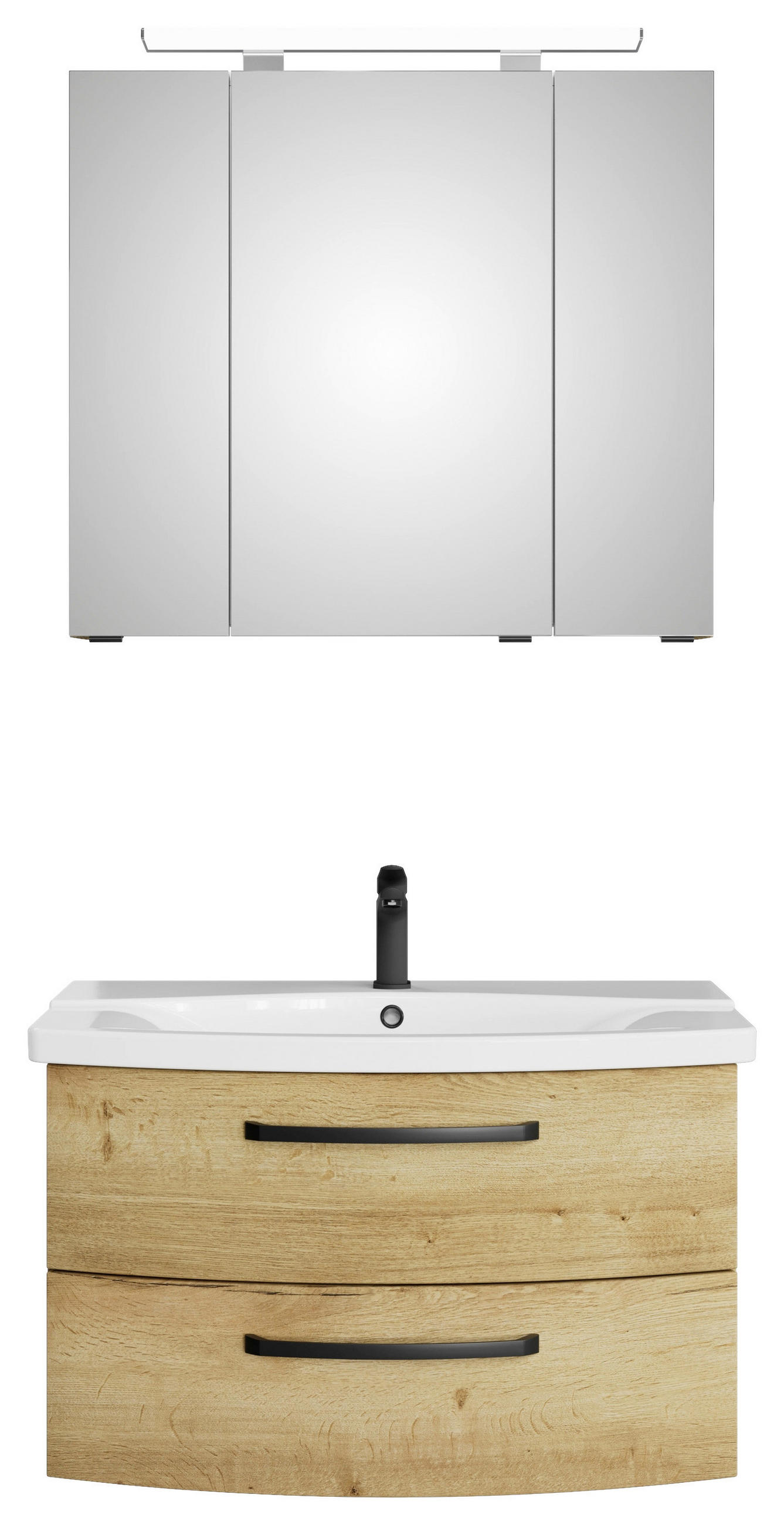 BADEZIMMER 3-teilig  in 84 cm  - Eichefarben/Schwarz, MODERN, Glas/Keramik (84cm) - Sadena