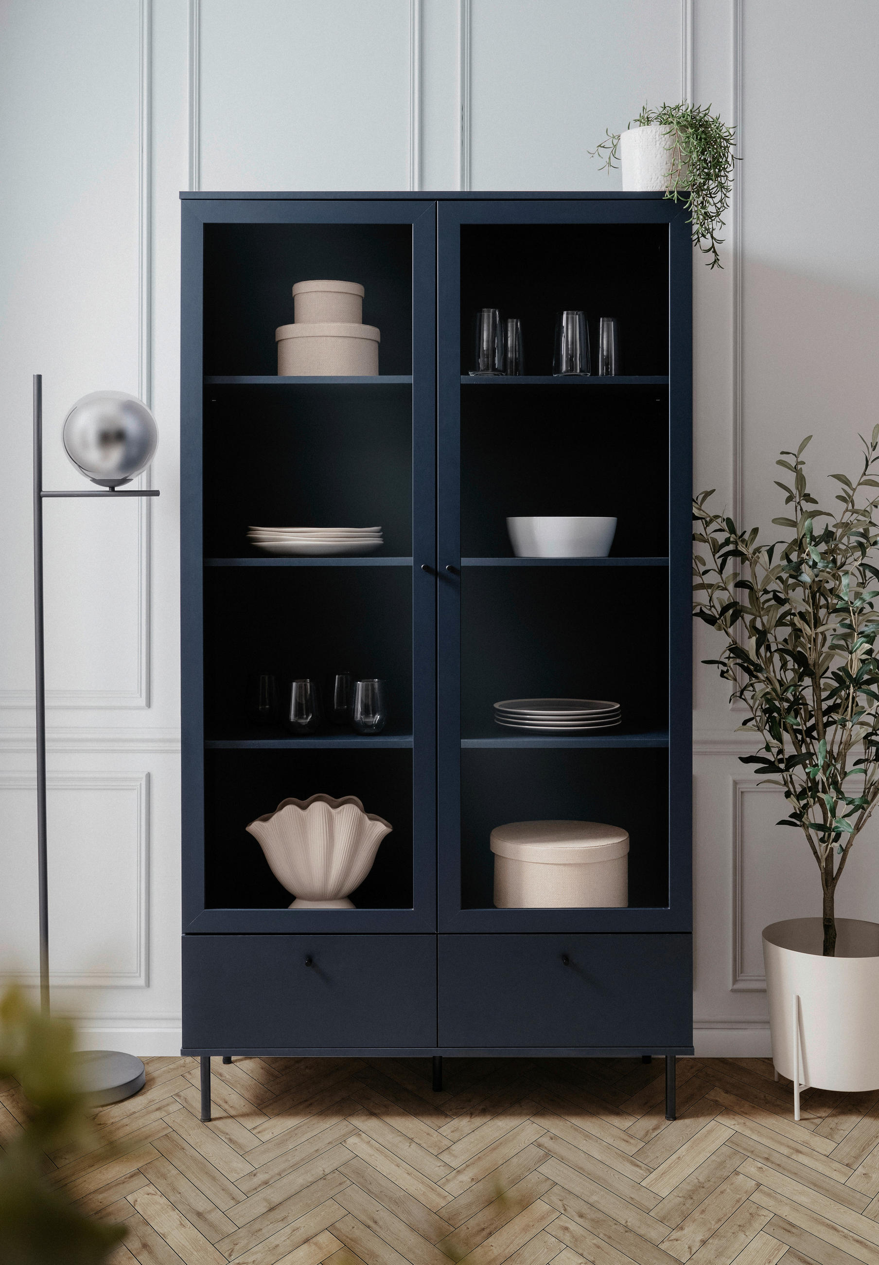 VITRINE in Blau  - Blau/Schwarz, MODERN, Glas/Holzwerkstoff (100/183/40cm) - MID.YOU
