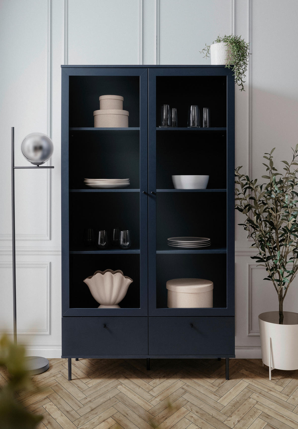 VITRINA 100/183/40 cm   - crna/plava, Moderno, staklo/drvni materijal (100/183/40cm) - MID.YOU