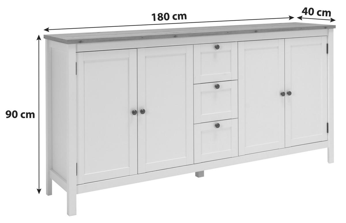 COMODĂ CU UȘI 180/90/40 cm  - alb/culoare lemn stejar, Konventionell, metal/material pe bază de lemn (180/90/40cm) - MID.YOU