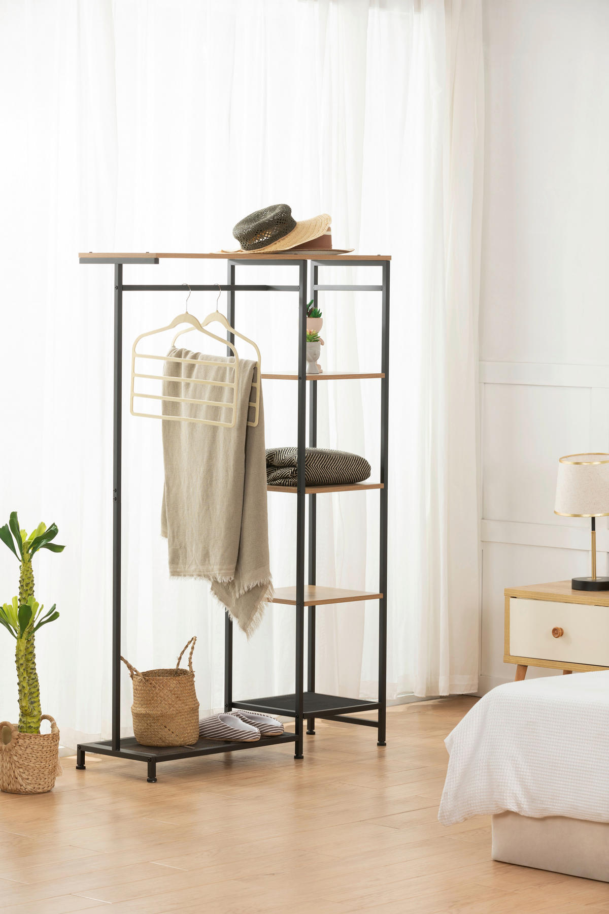 GARDEROBENSTÄNDER in Naturfarben, Schwarz 100/165/36 cm   - Schwarz/Naturfarben, MODERN, Holzwerkstoff/Metall (100/165/36cm) - PBJ