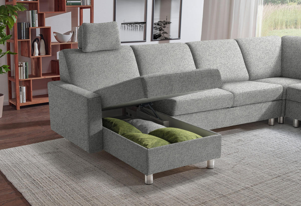 WOHNLANDSCHAFT  in Mikrovelours Naturfarben  - Anthrazit/Alufarben, KONVENTIONELL, Textil (158/323/237cm) - Sedda