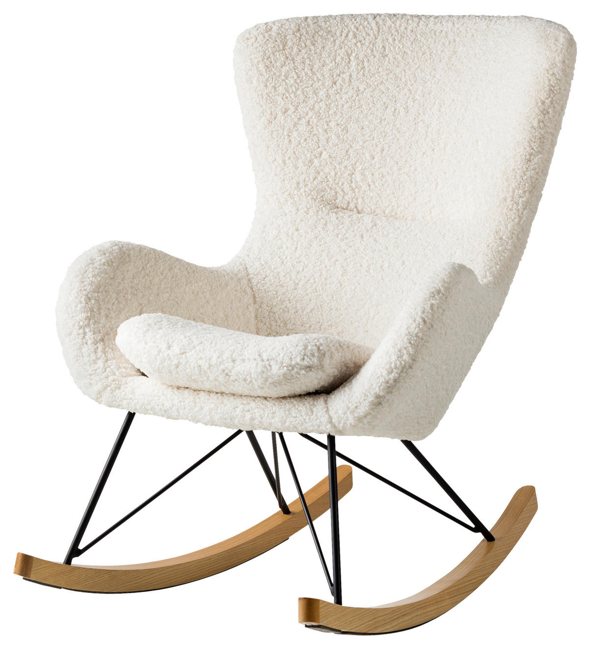 GUNGFÅTÖLJ i teddy tyg vit  - vit/svart, Modern, metall/trä (76/103/100cm) - home24