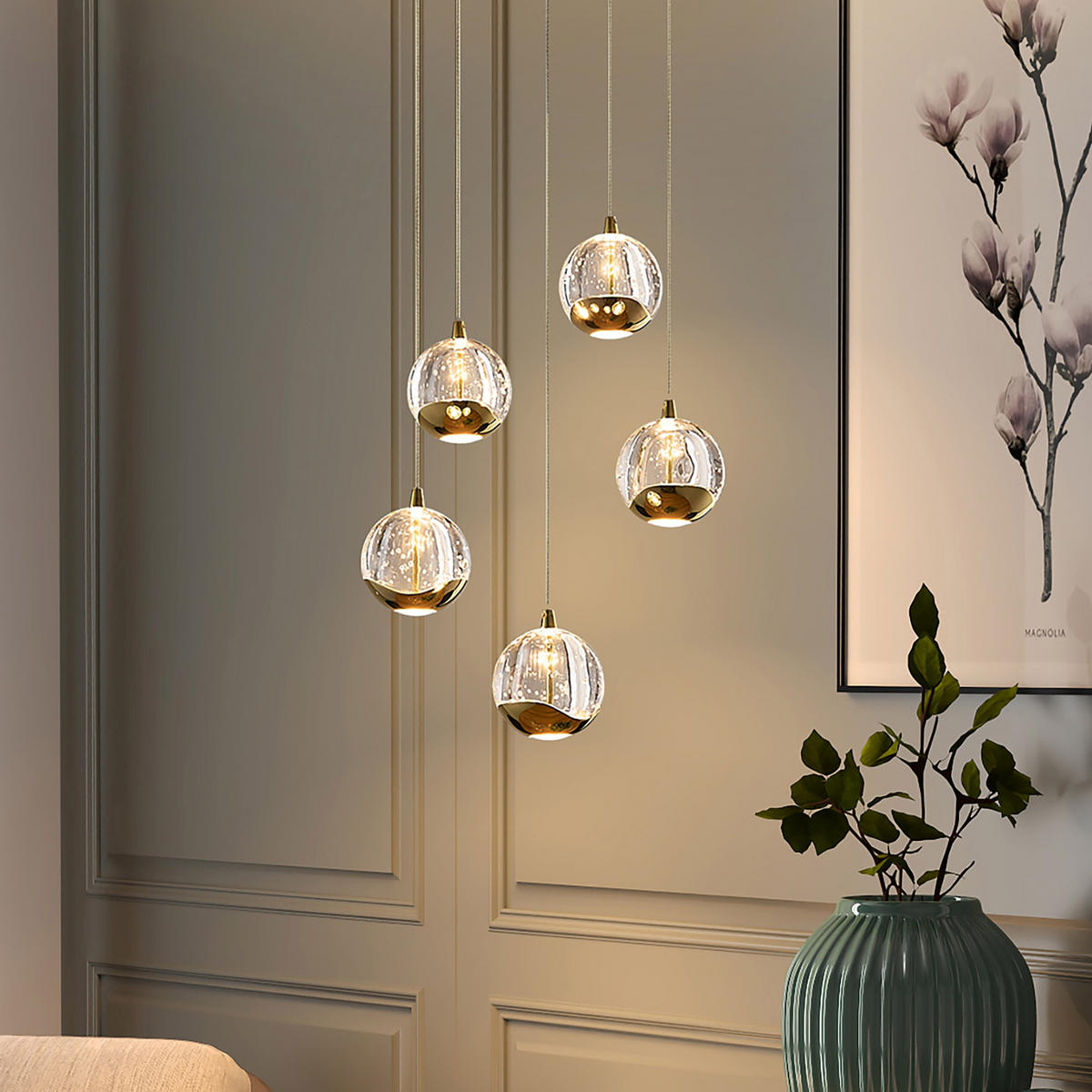 LED-HÄNGELEUCHTE 30/150 cm   - Goldfarben, Design, Glas/Metall (30/150cm) - Dieter Knoll