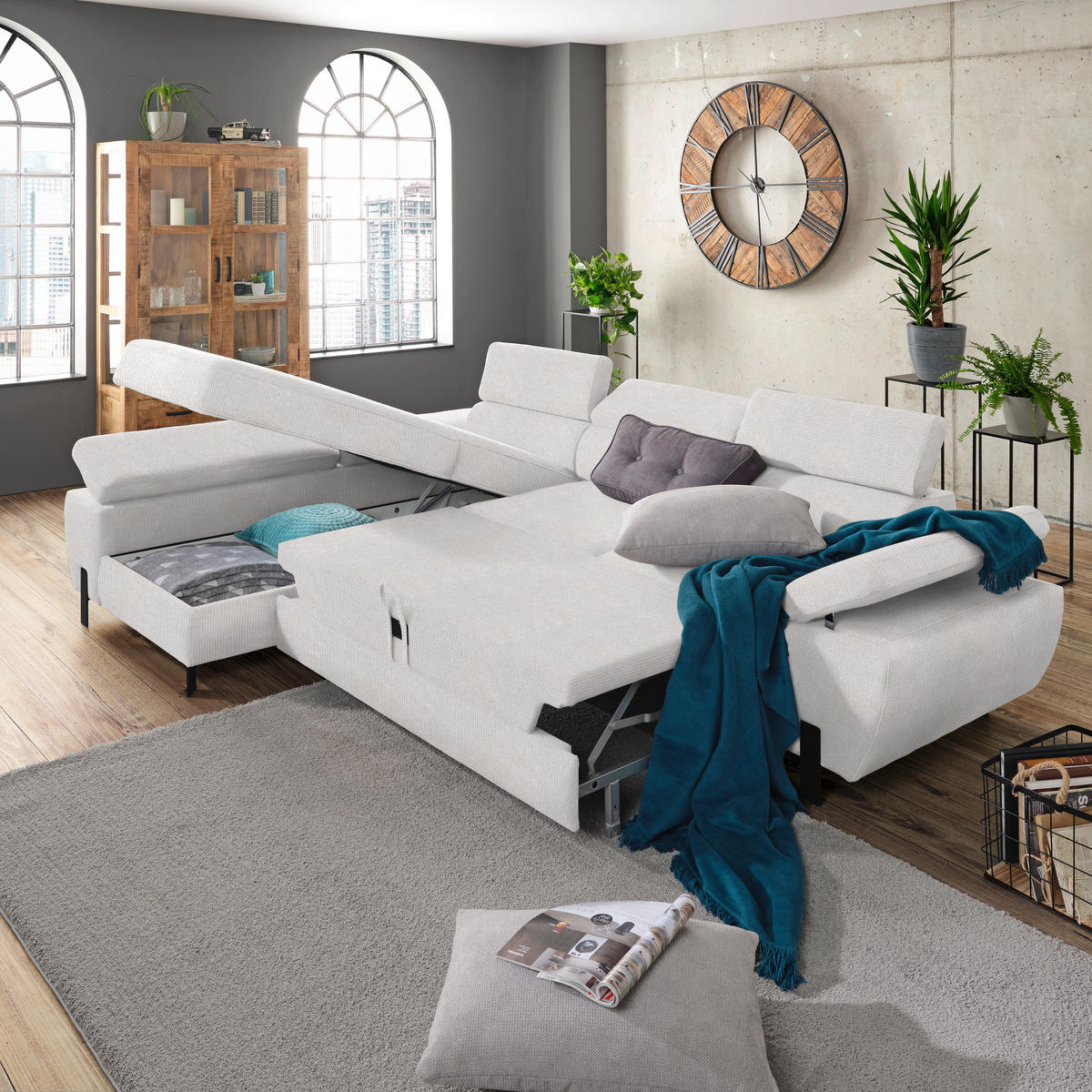 HÖRNSOFFA i vävt tyg ljusgrå  - ljusgrå/svart, Modern, metall/textil (189/90/277cm) - MID.YOU