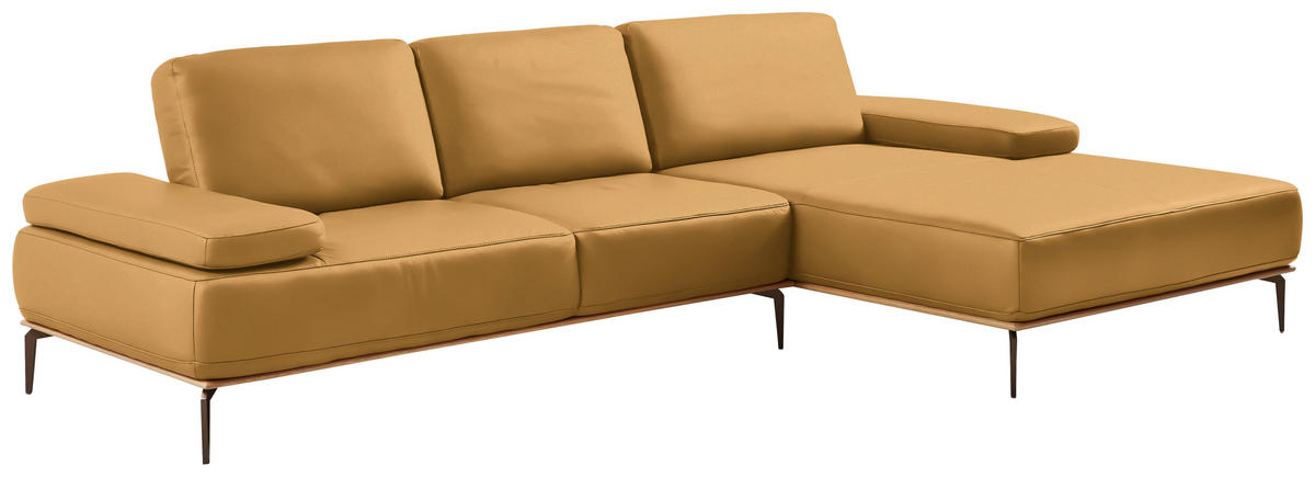 ECKSOFA in Echtleder Currygelb  - Currygelb/Bronzefarben, Design, Leder/Holz (314/176cm) - Valnatura