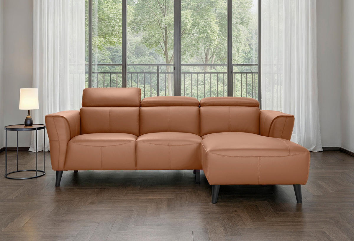 ECKSOFA Cognac Echtleder  - Cognac/Braun, KONVENTIONELL, Leder (223/173cm) - MID.YOU