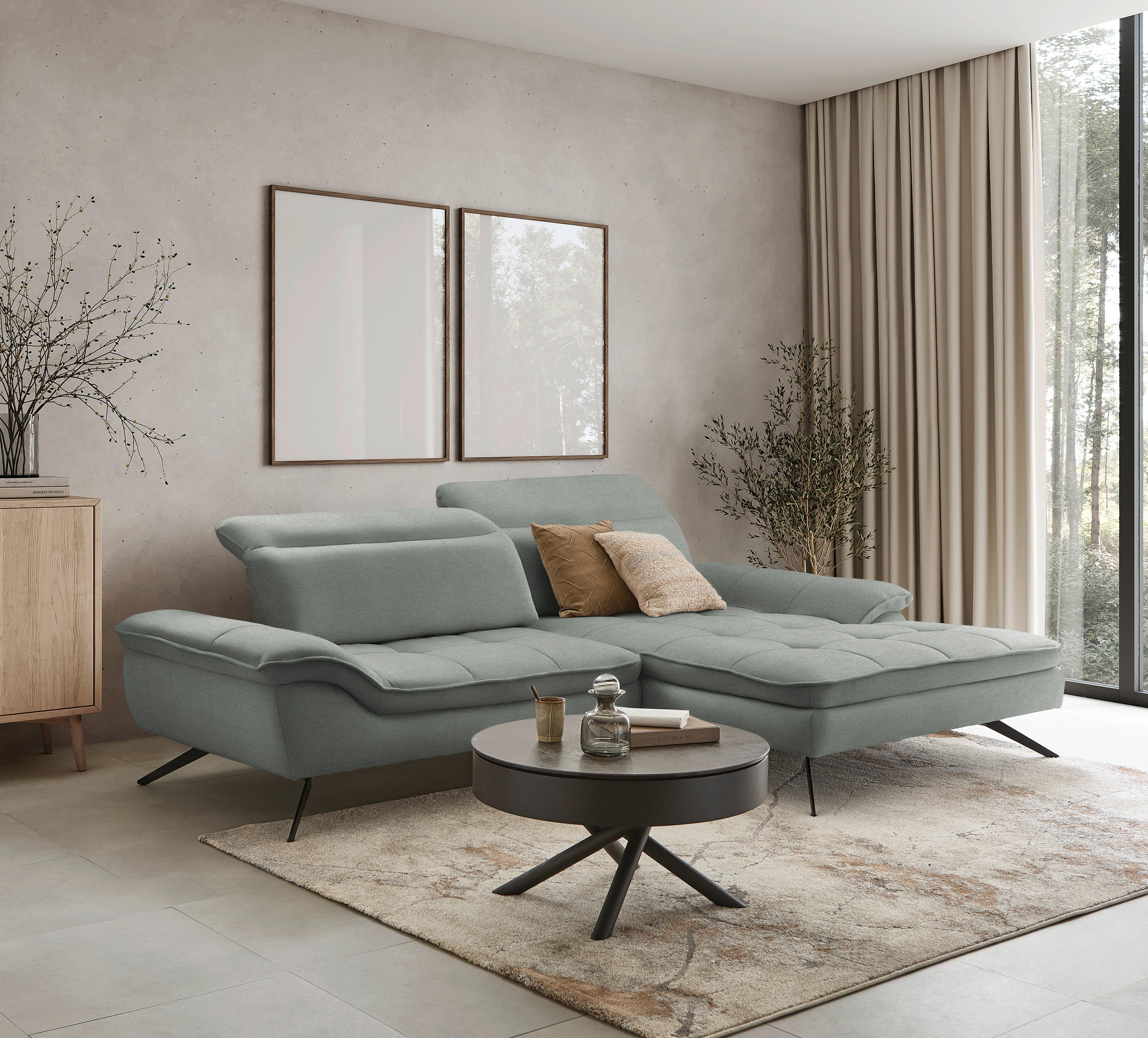 ECKSOFA in Webstoff Grau  288/179-202 cm  - Schwarz/Grau, Design, Textil/Metall (288/179-202cm) - Stylife