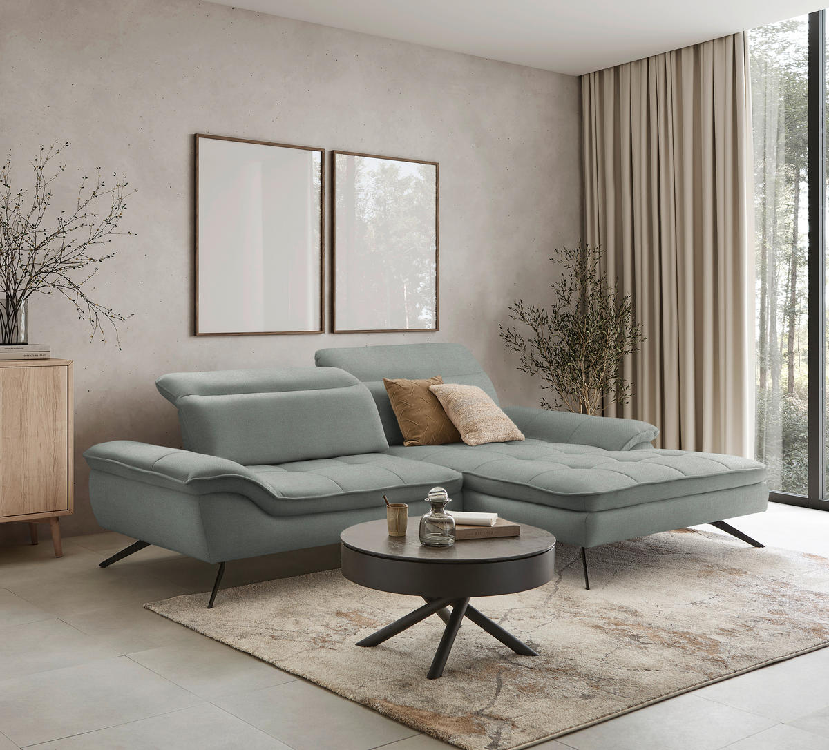 ECKSOFA in Webstoff Grau  288/179-202 cm  - Schwarz/Grau, Design, Textil/Metall (288/179-202cm) - Stylife