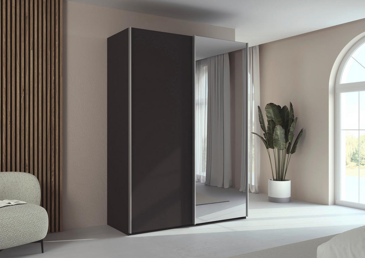 SCHWEBETÜRENSCHRANK 162/223/69 cm,  in Graphitfarben, Alufarben, 2 Tür(en)  - Alufarben/Graphitfarben, Basics, Glas/Holzwerkstoff (162/223/69cm) - Rauch Möbel